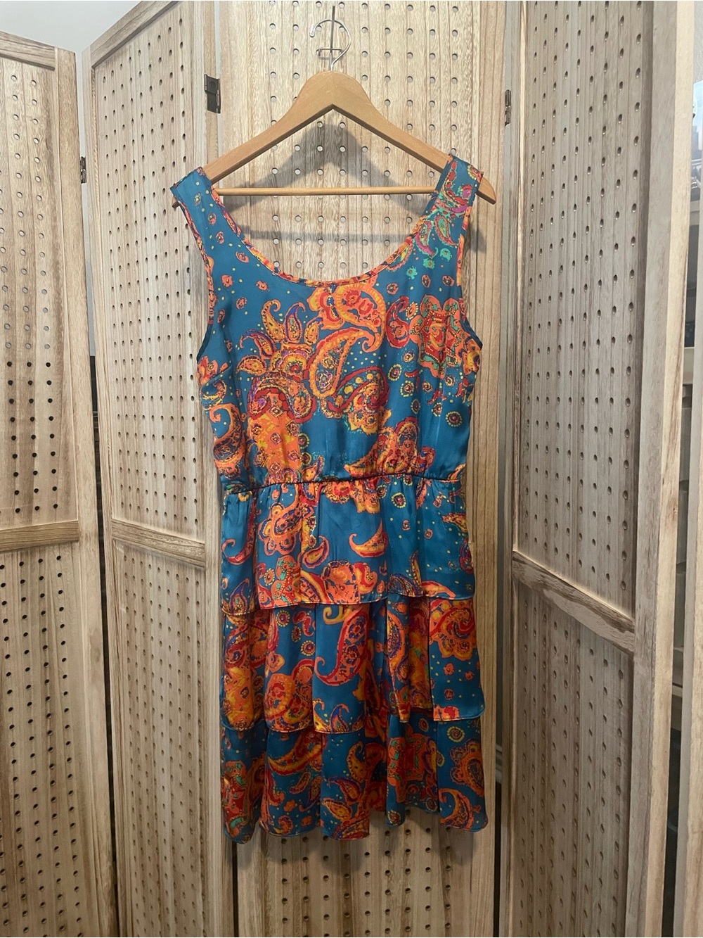 Flying Tomato Teal and Orange Paisley Tiered Midi Dress